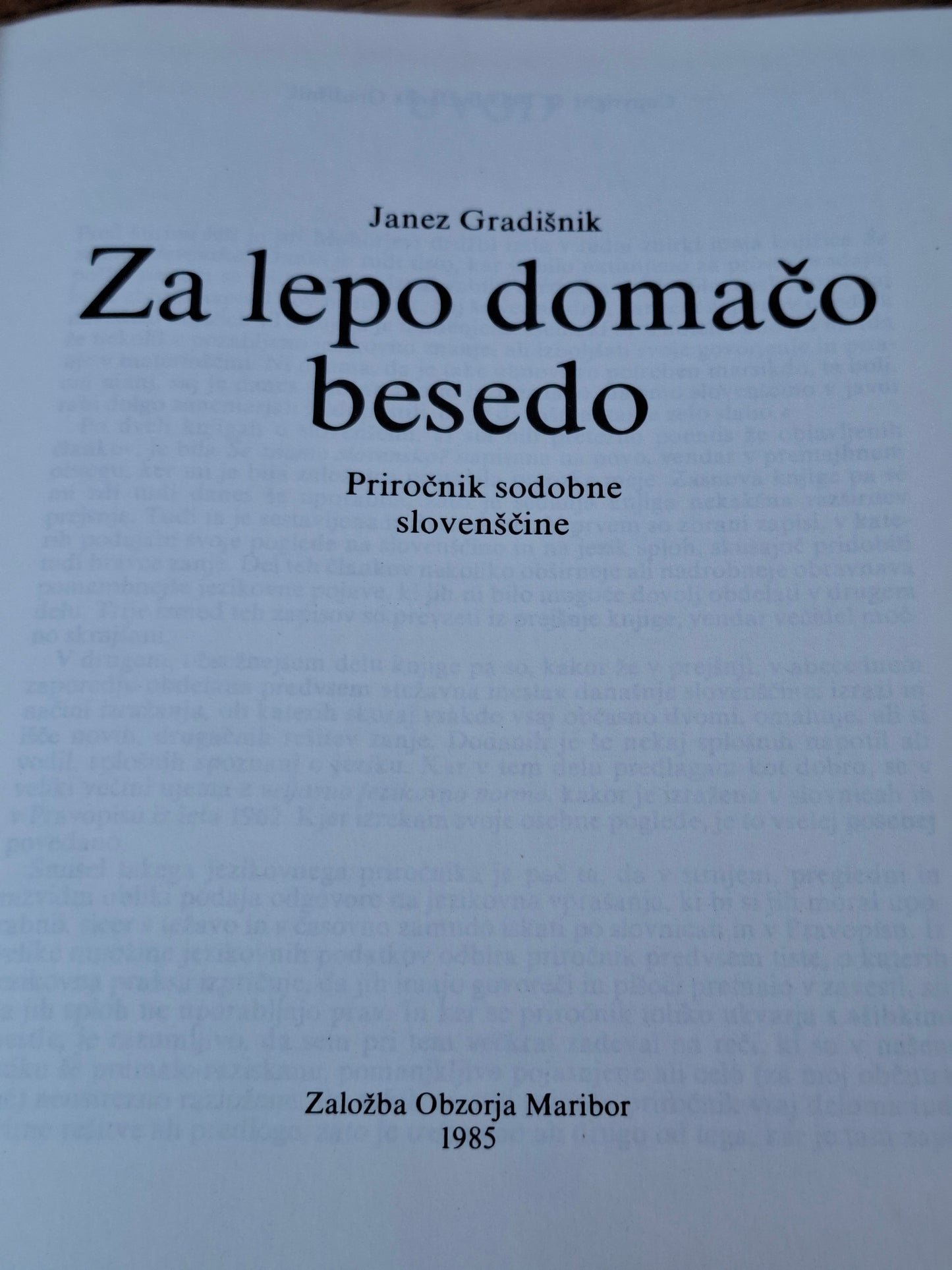 Za lepo domačo besedo Janez Gradišnik
