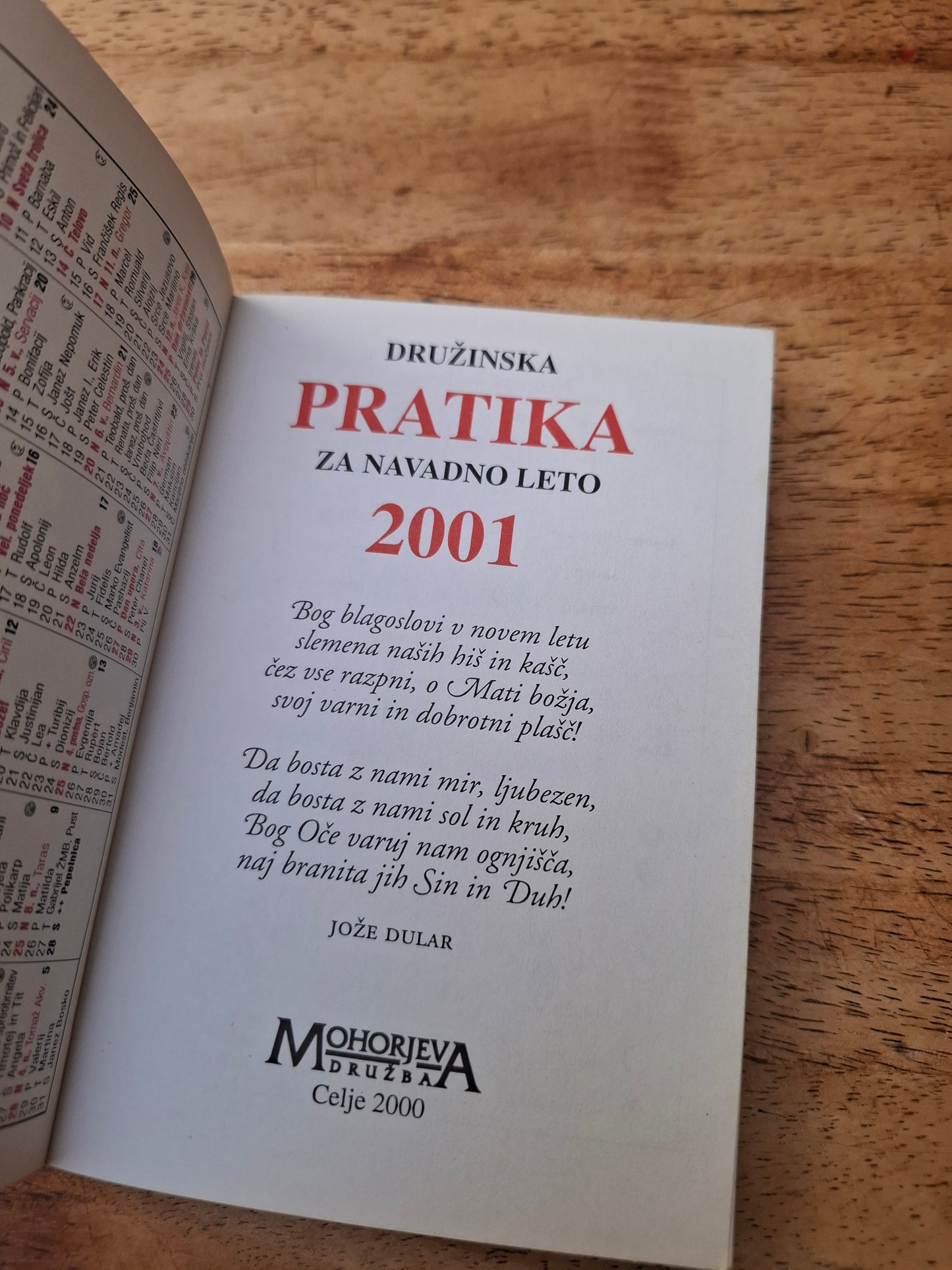 Družinska pratika 2001 Mohorjeva družba