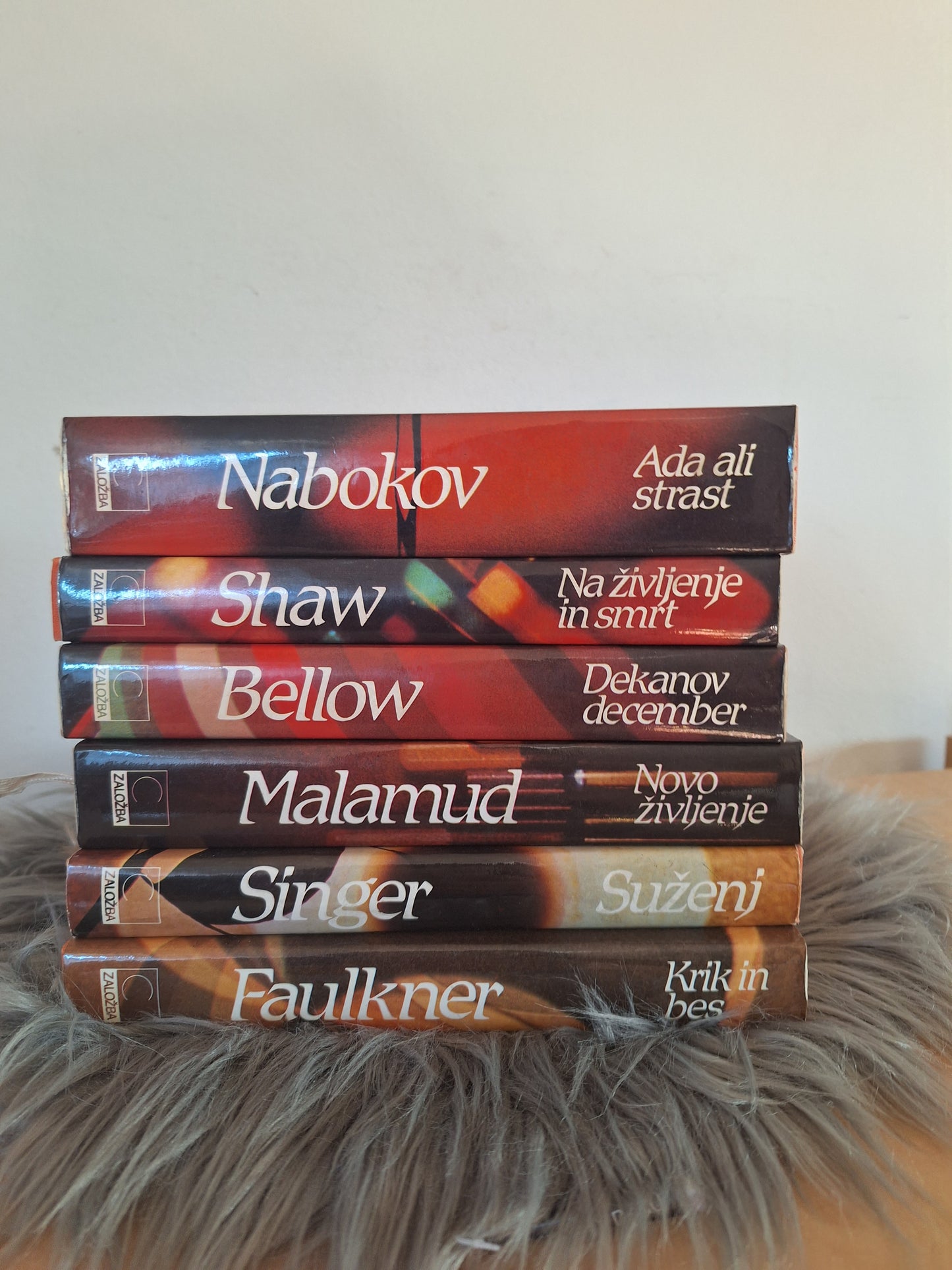 Nabokov -Ada ali strast, Shaw -Na življenje ali smrt, Bellow -Dekanov december, Malamud -Novo življeinnje, Singer -Suženj, Faulkner -Krik in bes